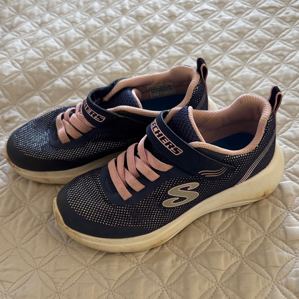 Skechers Kids Navy and Pink Slip-On Athletic Sneakers